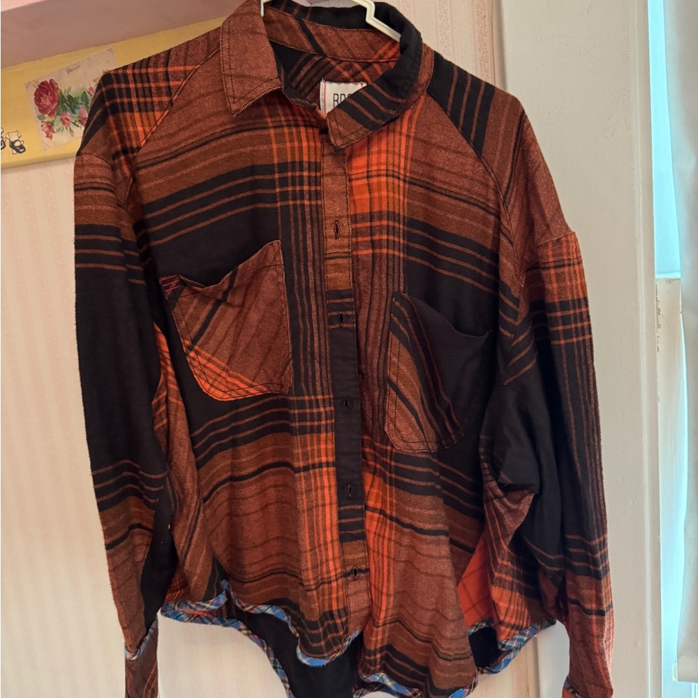 Urban Outfitters BDG Rust and Black Plaid Shirt with blue trim- M